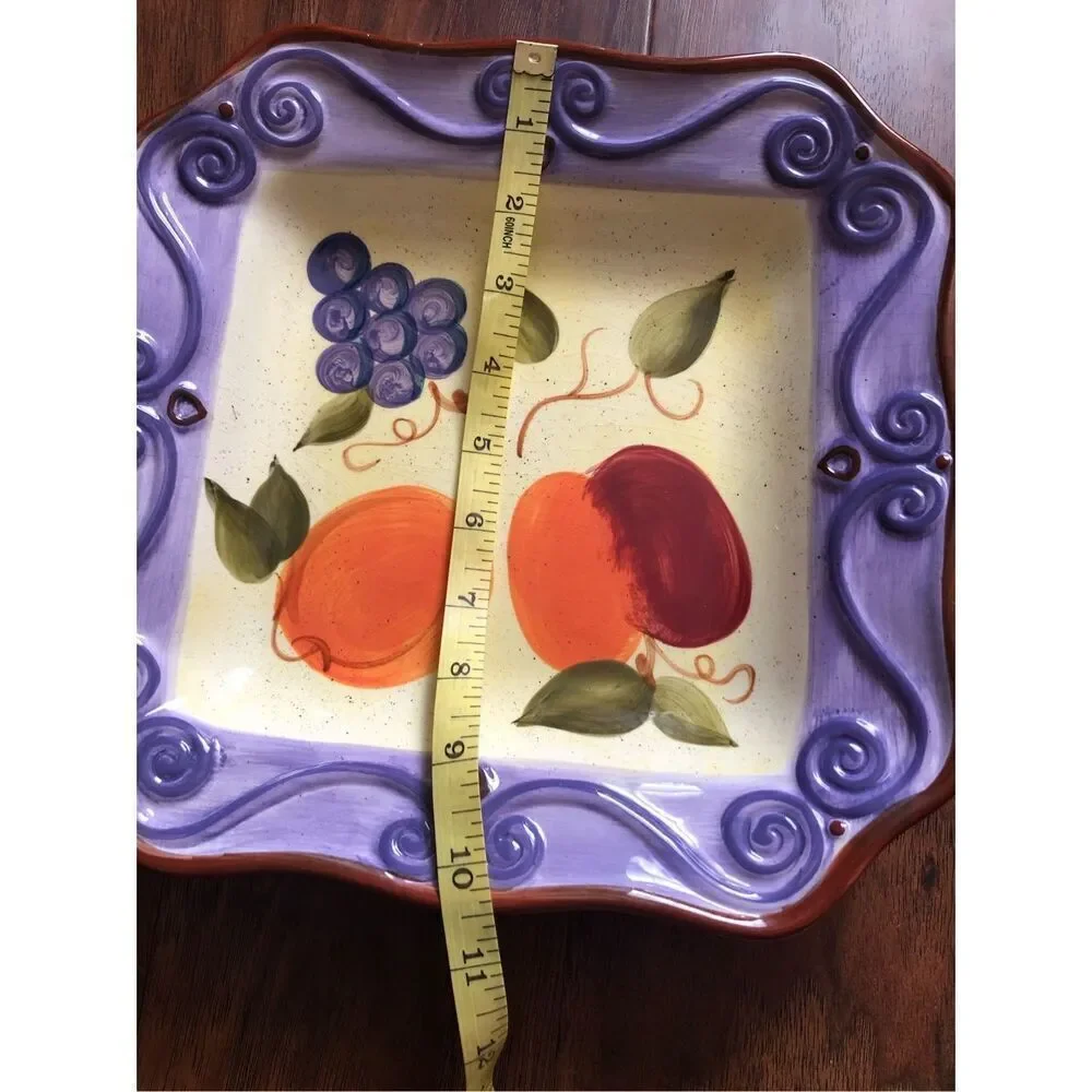 Tabletops Unlimited Medici Hand Painted Fruit Square Plate 11”